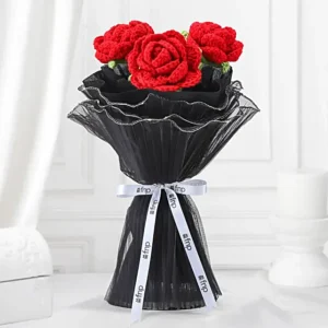 Radiant Red Crochet Rose LED Ensemble