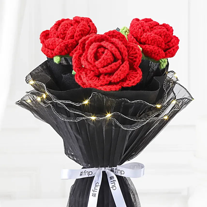 Radiant Red Crochet Rose LED Ensemble - Image 2